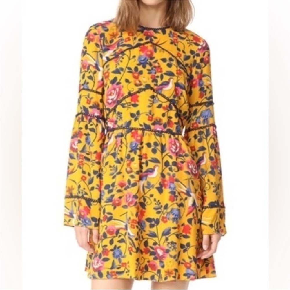 Tanya Taylor 100% Silk Kimono Floral Caterina Long Sleeve Dress Marigold Sz. 12